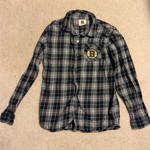 NHL Black and Gray Plaid Kids Button Down Shirt